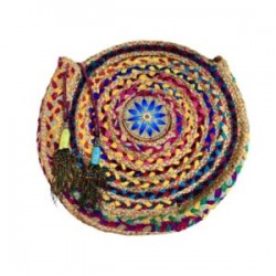 Bolsa de yute trenzado con colores y flor de piel pintada