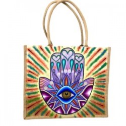 Bolsa de yute con hamsa pintada a mano