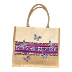 Bolsa de yute con telar y mariposas