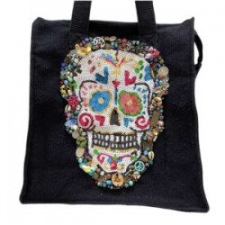 Bolsa Negra con Calavera bordada a mano