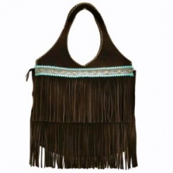 Bolsa XL de gamuza con flecos de gamuza color chocolate