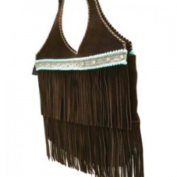 Bolsa XL de gamuza con flecos de gamuza color chocolate