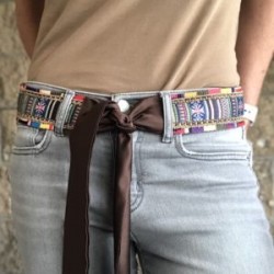 Cinturón y/o Asa para bolsa con cinta de colores y satín café