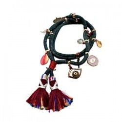 Collar con cordón de algodón, dijes y fleco