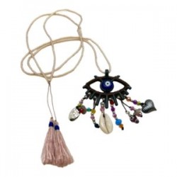 Collar atrapasueños con ojo y chaquira color café