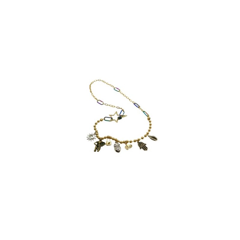 Collar con dijes de protección y fortuna y broche estrella