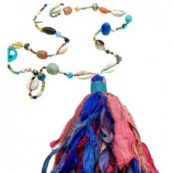 Collar con fleco de seda XL piedras, conchas y chaquira