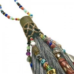 Collar con fleco XL con tejido de chaquira y cristal checo