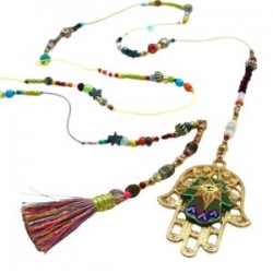 Collar con Hamsa de metal y piel pintada a mano