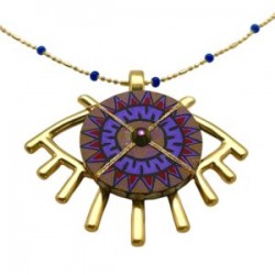 Collar con ojo de madera pintado a mano, pewter con chapa
