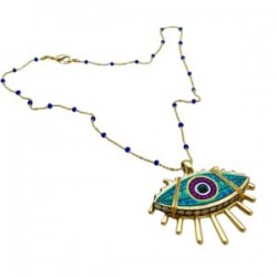 Collar con OJO de madera pintado a mano.