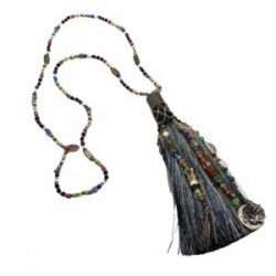 Collar con fleco XL con tejido de chaquira y cristal checo
