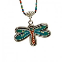 Collar con LIBELULA pintada a mano y chaquira.