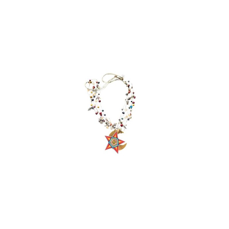 Collar de cristal con Luna y Estrella de madera