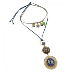 Collar duo gamuza con tres círculos y mecate