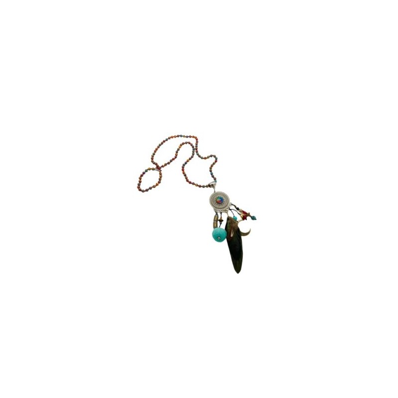 Collar largo con atrapasueños plateado hecho a mano mexican boho