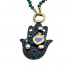 Collar largo con HAMSA y piedra volcánica