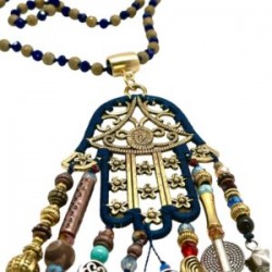 Collar largo Hamsa hecho a mano pieza única mexican boho