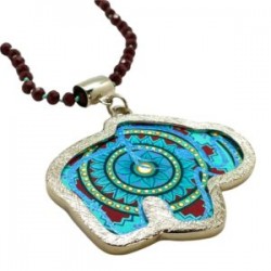 Collar largo con elefante de piel pintado a mano