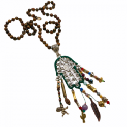 Collar largo Hamsa hecho a mano pieza única mexican boho verde