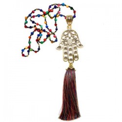 Collar largo Hamsa hecho a mano pieza única, mexican boho