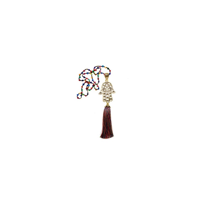 Collar largo Hamsa hecho a mano pieza única, mexican boho