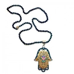 Collar largo Hamsa negro hecho a mano mexican boho