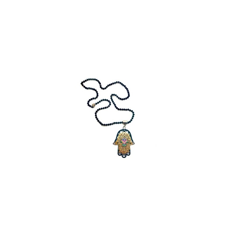 Collar largo Hamsa negro hecho a mano mexican boho