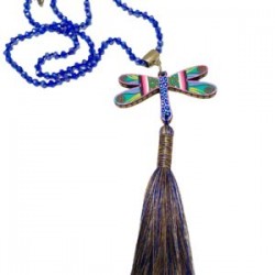 Collar largo Libélula hecho a mano pieza única mexican boho azul