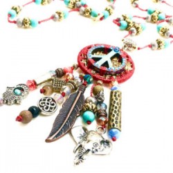 Collar largo Peace & Love hecho a mano pieza única mexican boho