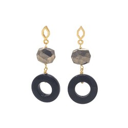 Arete pirita con aro onix