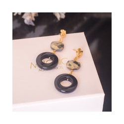 Arete pirita con aro onix