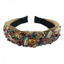 Diadema Bordada a mano con diferentes dijes y cristales KAKI