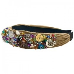 Diadema Bordada a mano con diferentes dijes y cristales KAKI