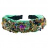 Diadema Bordada a mano con diferentes dijes y cristales VERDE