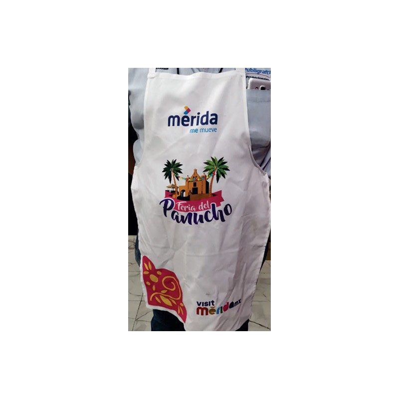 MANDIL DE TERGAL BLANCO SIN BOLSAS CON IMPRESION S...