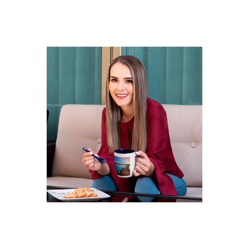 TAZA DE CERAMICA MARGAO CON CUCHARA, IMPRESION EN ...