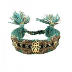 Pulsera bordada y tejida con dije y cristales