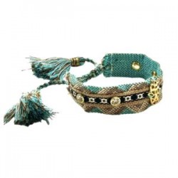 Pulsera bordada y tejida con dije y cristales