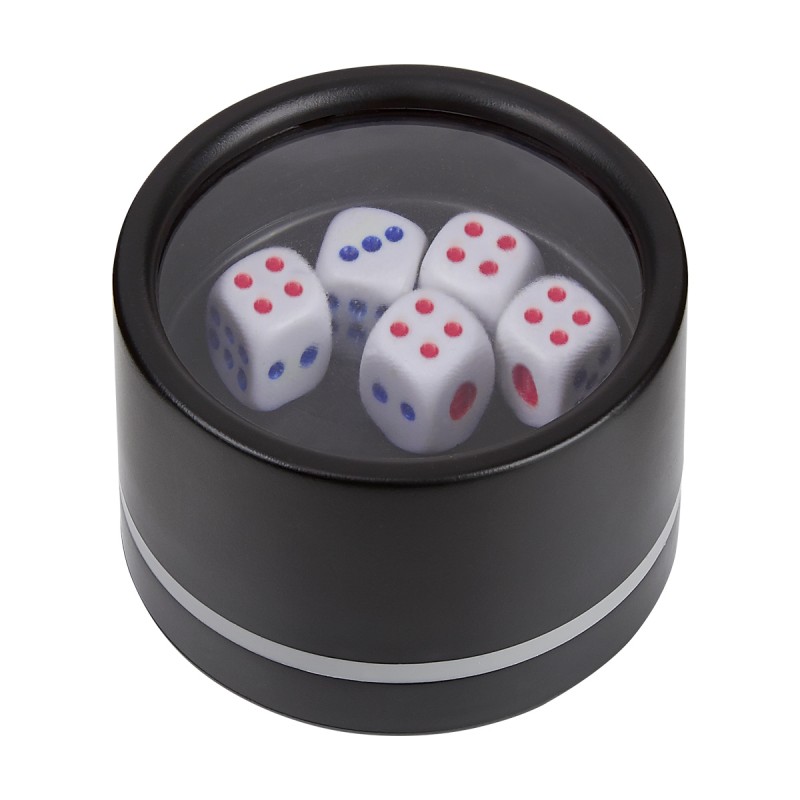 CUBILETE CON DESTAPADOR Incluye 5 dados y destapador