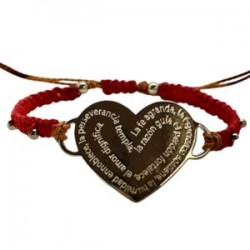 Pulsera con corazón y decreto color plata ajustable roja