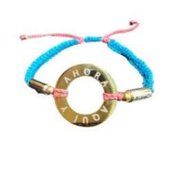 Pulsera con placa de AQUI y AHORA ajustable azúl