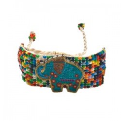 Pulsera de chaquira con Elefante de madera pintado a mano
