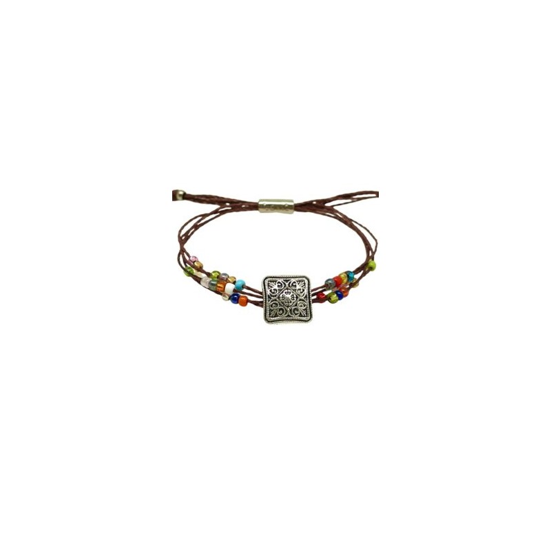 Pulsera de hilo encerado CAFE con chaquira