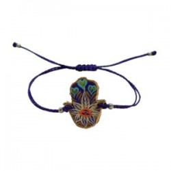 Pulsera de piel con Hamsa y cordón encerado