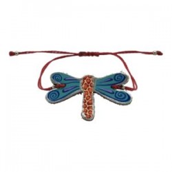 Pulsera de piel con libélula y cordón encerado