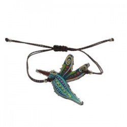 Pulsera de piel con colibrí y cordón encerado