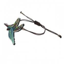 Pulsera de piel con colibrí y cordón encerado