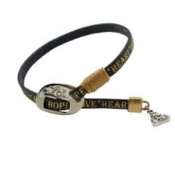 Pulsera de piel con palabras color negro y broche ajustable