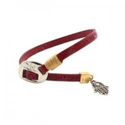 Pulsera de piel con palabras color rojo y broche ajustable